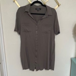 Lulu’s button dress. Muted olive green. Size large.